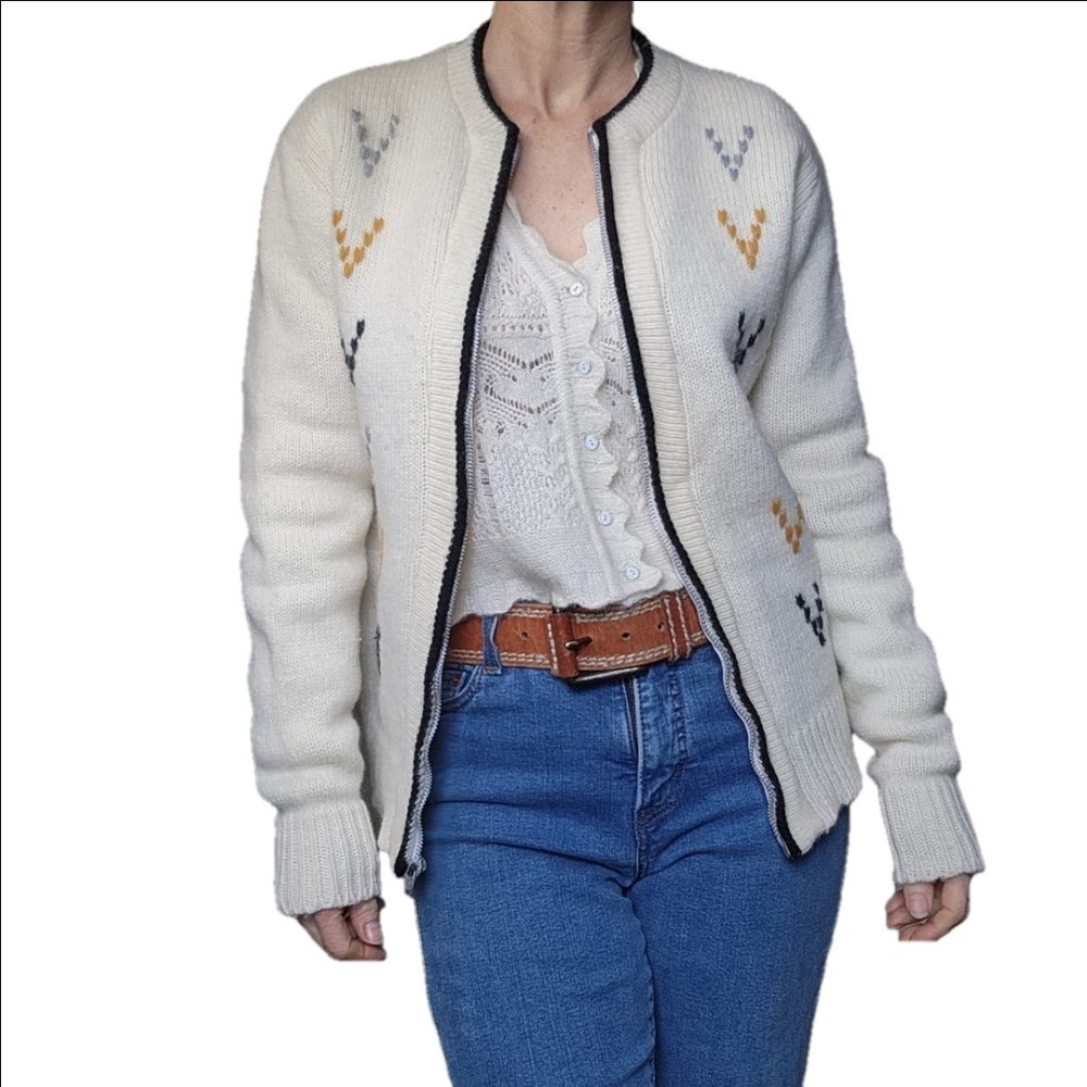 Vintage Cardigan 60's Knit Wool blend Neutral Cream color Zipper SEARS R…